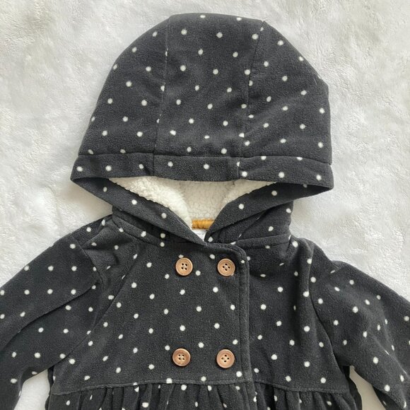 Carter’s 18M Black Polka Dot Hooded Fleece Peacoat EUC Toddler Girl - Picture 2 of 16